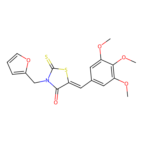 (5Z)-3-(furan-2-ylmethyl)-2-thioxo-5-(3,4,5-trimethoxybenzylidene)-1,3-thiazolidin-4-one structure
