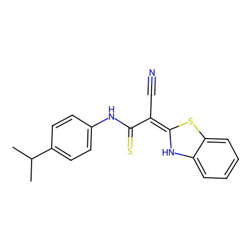 2-(1,3-benzothiazol-2-yl)-3-{[4-(propan-2-yl)phenyl]amino}-3-sulfanylprop-2-enenitrile structure