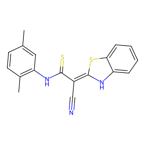 2-Benzothiazol-2-yl-3-(2,5-dimethyl-phenylamino)-3-mercapto-acrylonitrile structure