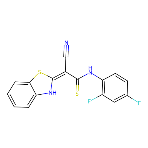 2-(1,3-benzothiazol-2-yl)-3-[(2,4-difluorophenyl)amino]-3-sulfanylprop-2-enenitrile structure