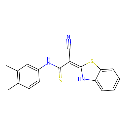 2-(1,3-benzothiazol-2-yl)-3-[(3,4-dimethylphenyl)amino]-3-sulfanylprop-2-enenitrile structure