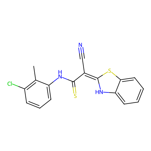 2-(1,3-benzothiazol-2-yl)-3-[(3-chloro-2-methylphenyl)amino]-3-sulfanylprop-2-enenitrile structure