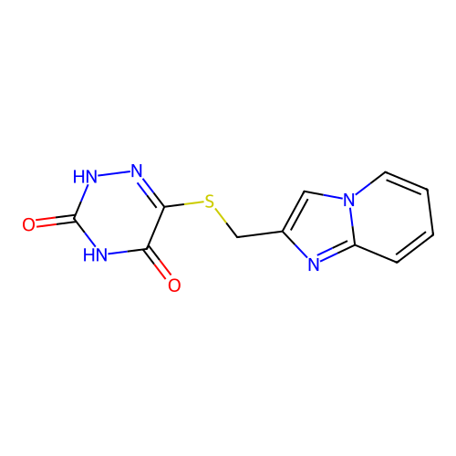6-(imidazo[1,2-a]pyridin-2-ylmethylsulfanyl)-2H-1,2,4-triazine-3,5-dione structure