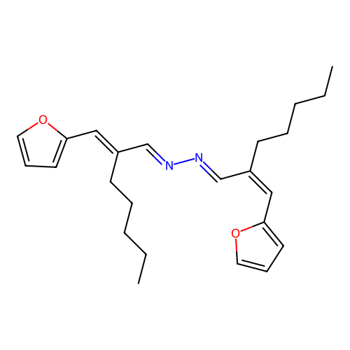 (1E,2E)-1-[(2E)-2-(furan-2-ylmethylidene)heptylidene]-2-[(2Z)-2-(furan-2-ylmethylidene)heptylidene]hydrazine structure