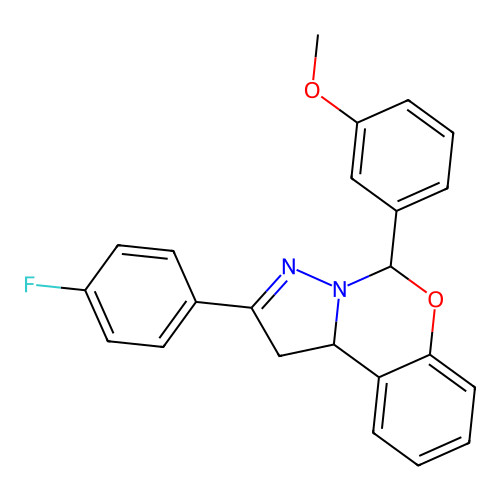 2-(4-fluorophenyl)-5-(3-methoxyphenyl)-1,10b-dihydropyrazolo[1,5-c][1,3]benzoxazine structure