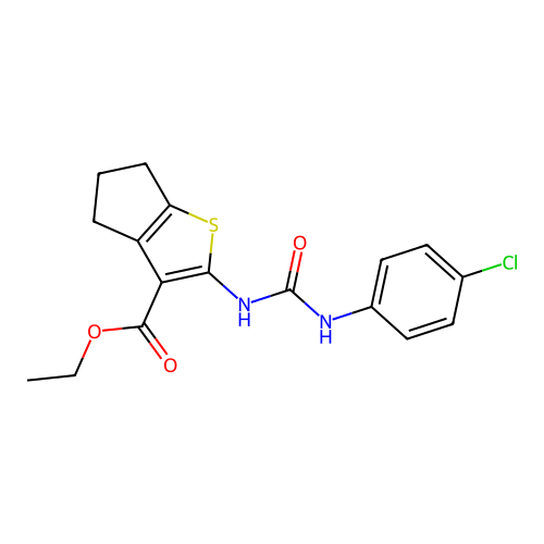ethyl 2-(3-(4-chlorophenyl)ureido)-5,6-dihydro-4H-cyclopenta[b]thiophene-3-carboxylate structure