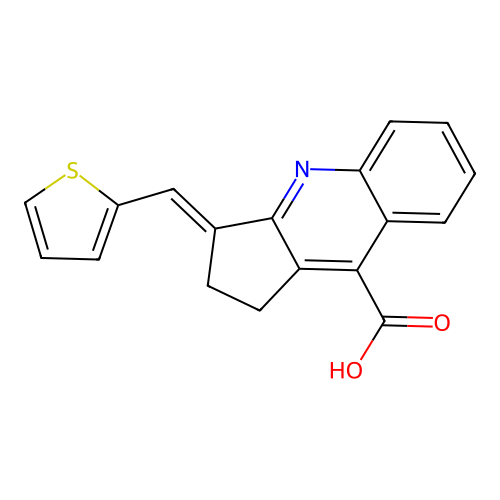 3-(thiophen-2-ylmethylidene)-1H,2H,3H-cyclopenta[b]quinoline-9-carboxylic acid structure