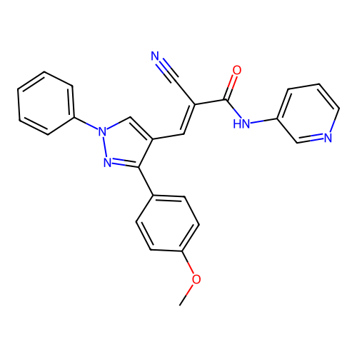 (E)-2-cyano-3-[3-(4-methoxyphenyl)-1-phenylpyrazol-4-yl]-N-pyridin-3-ylprop-2-enamide structure