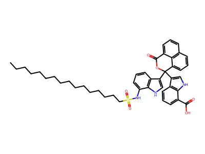 3-(1-{7-[(hexadecylsulfonyl)amino]-1h-indol-3-yl}-3-oxo-1h,3h-benzo[de]isochromen-1-yl)-1h-indole-7-carboxylic acid structure