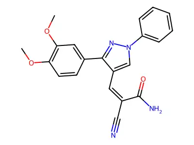 (Z)-2-cyano-3-[3-(3,4-dimethoxyphenyl)-1-phenylpyrazol-4-yl]prop-2-enamide structure