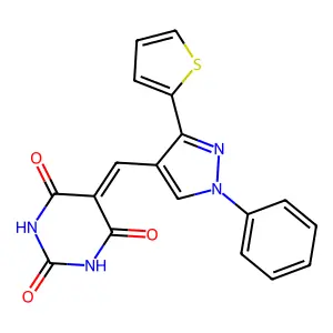 5-[(1-Phenyl-3-thiophen-2-ylpyrazol-4-yl)methylidene]-1,3-diazinane-2,4,6-trione structure