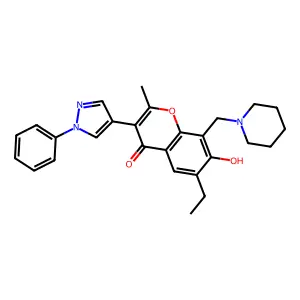 6-ethyl-7-hydroxy-2-methyl-3-(1-phenyl-1H-pyrazol-4-yl)-8-(piperidin-1-ylmethyl)-4H-chromen-4-one structure