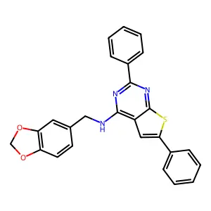 N-(1,3-benzodioxol-5-ylmethyl)-2,6-diphenylthieno[2,3-d]pyrimidin-4-amine structure