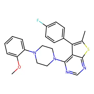 5-(4-fluorophenyl)-4-(4-(2-methoxyphenyl)piperazin-1-yl)-6-methylthieno[2,3-d]pyrimidine structure