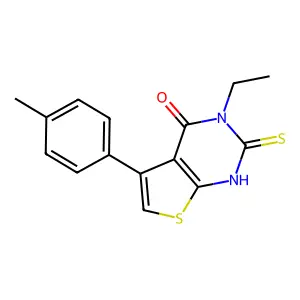 3-ethyl-5-(4-methylphenyl)-2-sulfanylidene-1H-thieno[2,3-d]pyrimidin-4-one structure