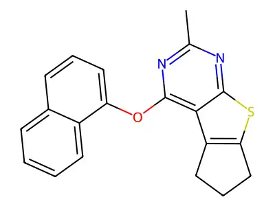 2-methyl-4-(1-naphthyloxy)-6,7-dihydro-5H-cyclopenta[4,5]thieno[2,3-d]pyrimidine structure