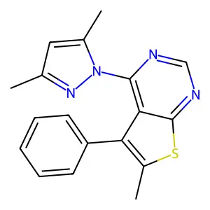 4-(3,5-dimethyl-1H-pyrazol-1-yl)-6-methyl-5-phenylthieno[2,3-d]pyrimidine structure