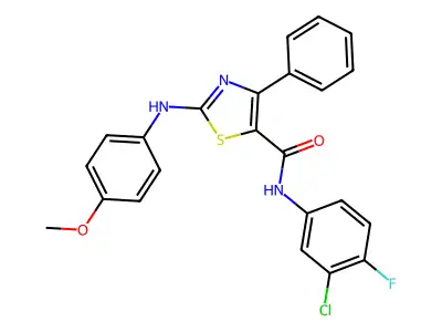 N-(3-chloro-4-fluorophenyl)-2-[(4-methoxyphenyl)amino]-4-phenyl-1,3-thiazole-5-carboxamide structure
