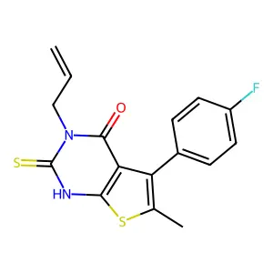 5-(4-fluorophenyl)-6-methyl-3-(prop-2-en-1-yl)-2-sulfanyl-3H,4H-thieno[2,3-d]pyrimidin-4-one structure