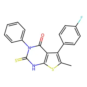 5-(4-fluorophenyl)-6-methyl-3-phenyl-2-sulfanyl-3H,4H-thieno[2,3-d]pyrimidin-4-one structure