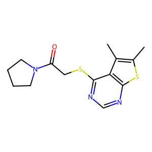 2-((5,6-Dimethylthieno[2,3-d]pyrimidin-4-yl)thio)-1-(pyrrolidin-1-yl)ethanone structure
