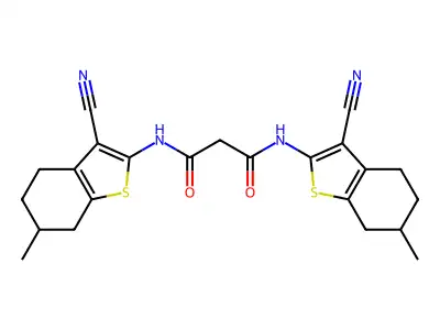 N,N'-bis(3-cyano-6-methyl-4,5,6,7-tetrahydro-1-benzothiophen-2-yl)propanediamide structure