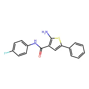 2-amino-N-(4-fluorophenyl)-5-phenylthiophene-3-carboxamide structure