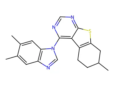 4-(5,6-dimethyl-1H-benzimidazol-1-yl)-7-methyl-5,6,7,8-tetrahydro[1]benzothieno[2,3-d]pyrimidine structure