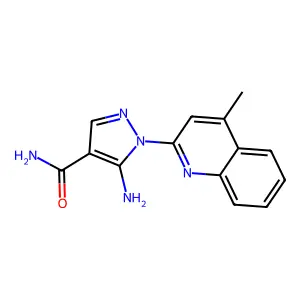 5-amino-1-(4-methylquinolin-2-yl)-1H-pyrazole-4-carboxamide structure
