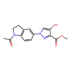 Methyl 1-(1-acetyl-2,3-dihydroindol-5-yl)-4-hydroxypyrazole-3-carboxylate structure