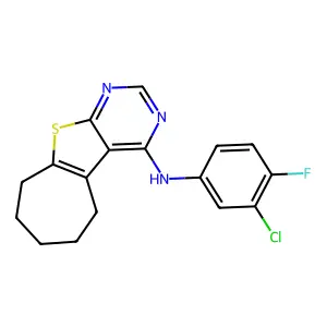 N-(3-chloro-4-fluorophenyl)-8-thia-4,6-diazatricyclo[7.5.0.0,2,7]tetradeca-1(9),2,4,6-tetraen-3-amine structure