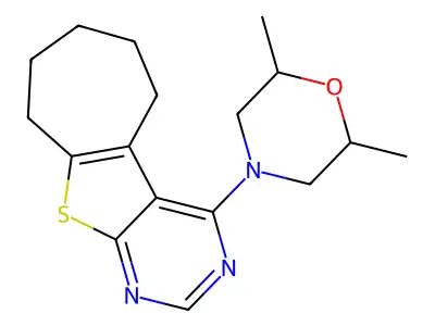 4-(2,6-dimethylmorpholin-4-yl)-6,7,8,9-tetrahydro-5H-cyclohepta[4,5]thieno[2,3-d]pyrimidine structure