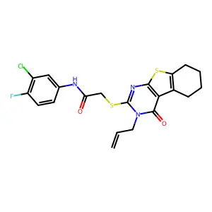 N-(3-chloro-4-fluorophenyl)-2-[(4-oxo-3-prop-2-enyl-5,6,7,8-tetrahydro-[1]benzothiolo[2,3-d]pyrimidin-2-yl)sulfanyl]acetamide structure