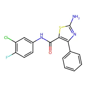 2-amino-N-(3-chloro-4-fluorophenyl)-4-phenyl-1,3-thiazole-5-carboxamide structure