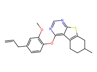 4-(4-allyl-2-methoxyphenoxy)-7-methyl-5,6,7,8-tetrahydro[1]benzothieno[2,3-d]pyrimidine structure