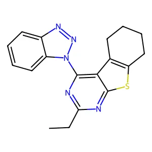 4-(1H-1,2,3-benzotriazol-1-yl)-2-ethyl-5,6,7,8-tetrahydro[1]benzothieno[2,3-d]pyrimidine structure