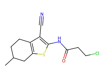 3-chloro-N-(3-cyano-6-methyl-4,5,6,7-tetrahydro-1-benzothien-2-yl)propanamide structure