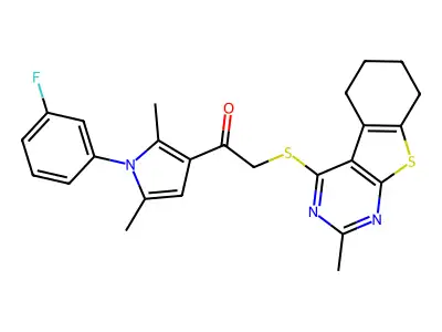 1-[1-(3-fluorophenyl)-2,5-dimethylpyrrol-3-yl]-2-[(2-methyl-5,6,7,8-tetrahydro-[1]benzothiolo[2,3-d]pyrimidin-4-yl)sulfanyl]ethanone structure