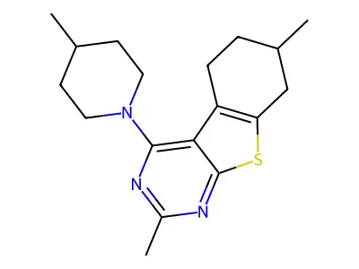 2,7-dimethyl-4-(4-methylpiperidin-1-yl)-5,6,7,8-tetrahydro[1]benzothieno[2,3-d]pyrimidine structure