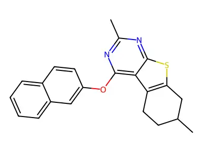 2,7-dimethyl-4-(naphthalen-2-yloxy)-5,6,7,8-tetrahydro[1]benzothieno[2,3-d]pyrimidine structure