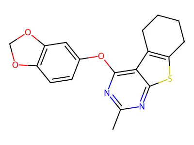 4-(1,3-benzodioxol-5-yloxy)-2-methyl-5,6,7,8-tetrahydro[1]benzothieno[2,3-d]pyrimidine structure