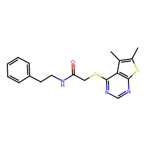 2-[(5,6-dimethylthieno[2,3-d]pyrimidin-4-yl)sulfanyl]-N-(2-phenylethyl)acetamide structure