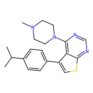 1-Methyl-4-{5-[4-(propan-2-yl)phenyl]thieno[2,3-d]pyrimidin-4-yl}piperazine structure