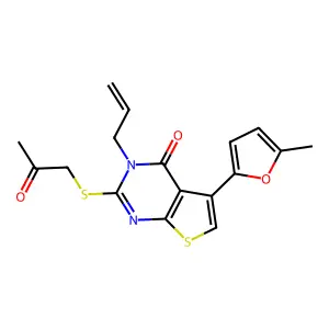 3-allyl-5-(5-methyl-2-furyl)-2-[(2-oxopropyl)thio]thieno[2,3-d]pyrimidin-4(3H)-one structure
