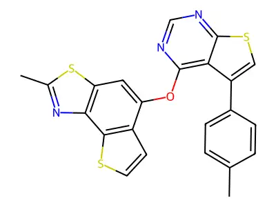 2-methyl-5-{[5-(4-methylphenyl)thieno[2,3-d]pyrimidin-4-yl]oxy}thieno[2,3-e][1,3]benzothiazole structure