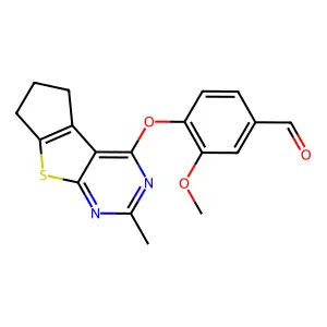 3-methoxy-4-[(2-methyl-6,7-dihydro-5H-cyclopenta[4,5]thieno[2,3-d]pyrimidin-4-yl)oxy]benzaldehyde structure