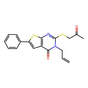 3-allyl-2-[(2-oxopropyl)sulfanyl]-6-phenylthieno[2,3-d]pyrimidin-4(3H)-one structure