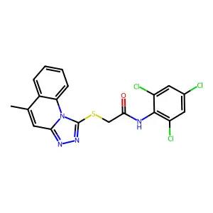 2-({5-methyl-[1,2,4]triazolo[4,3-a]quinolin-1-yl}sulfanyl)-N-(2,4,6-trichlorophenyl)acetamide structure
