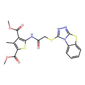 2,4-dimethyl 3-methyl-5-(2-{7-thia-2,4,5-triazatricyclo[6.4.0.0^{2,6}]dodeca-1(8),3,5,9,11-pentaen-3-ylsulfanyl}acetamido)thiophene-2,4-dicarboxylate structure