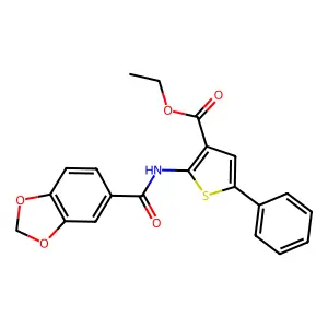 Ethyl 2-(1,3-benzodioxole-5-carbonylamino)-5-phenylthiophene-3-carboxylate structure